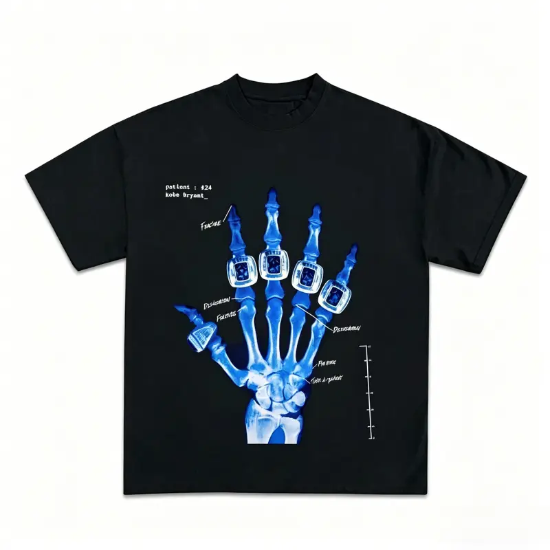 pure cotton Kobe Bryant "Broken but Not Defeated" X-ray ring blue vintage bootleg pattern T-shirt streetwear blueOversizedTee UnisexTshirt