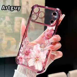 Clear Four Corners Anti-drop Phone Case For iPhone 17 Pro Max 16 15 Plus Air 14 13 12 11 E Protective Cover Blush Floral Symphony Printed Shockproof Cellphone Casing