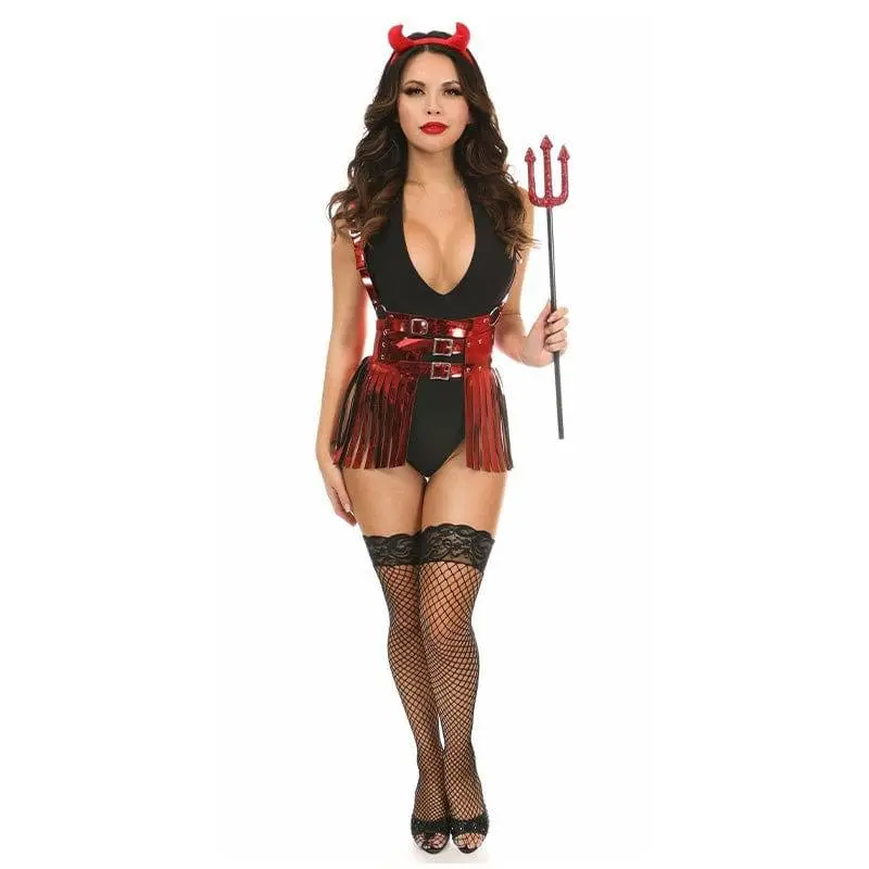 Women's Deluxe 4-Piece Devil Theme Halloween Costume, Snug Fit Deluxe Set