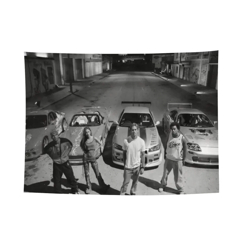 The Fast and the Furious Black White Crew Wall Flag, Classic Car Street Racing Tapestry, Living Room Wall Decor, Vintage Room Decor, Mid-century Modern Motorsport Room Decor for Adult Fans, 2000s Movie Nostalgia Wall Hanging