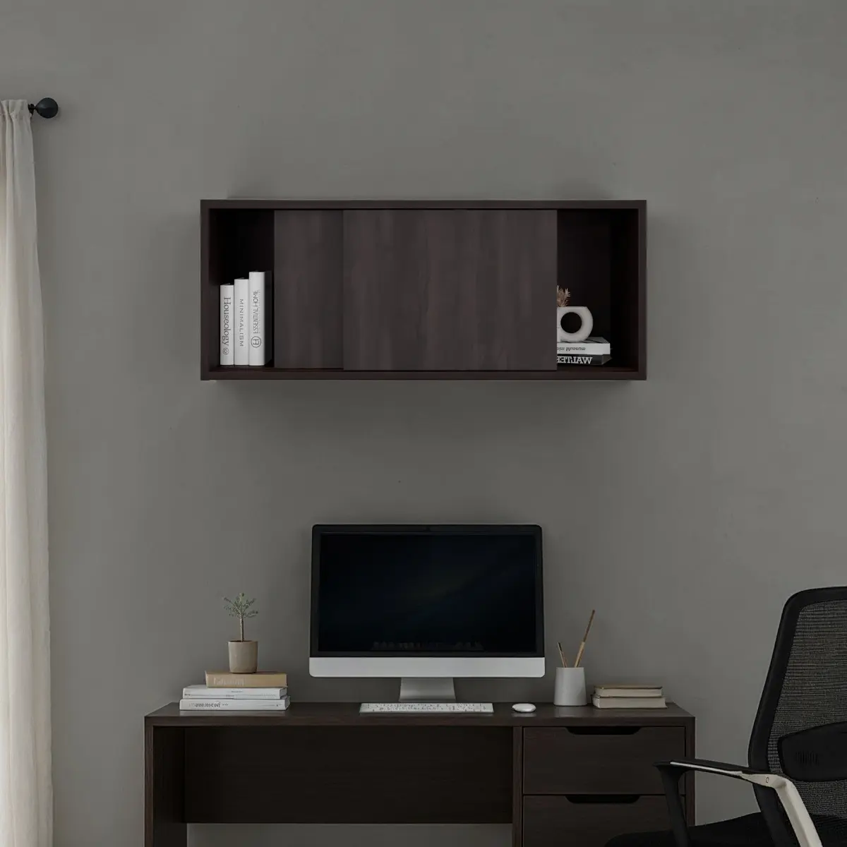 Bahia Wall Storage Cabinet - Modern Contemporary Space-Saving Wall-Hanging Indoor Cupboard, Walnut Brown, Particle Board + Melamine, 13x31.9x13in, 1-2 Shelves, Assembly Required, Pa