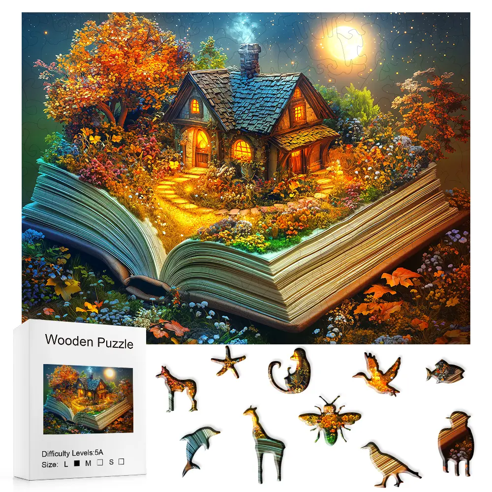 5A Difficulty Autumn Storybook Cottage Wooden Jigsaw Puzzle, Family Healing Decompression Immersion Challenge Toy, Gift for Fantasy Creativity Fans & Crafts Enthusiasts, Jigsaw Wooden Jigsaws