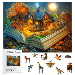 5A Difficulty Cottage Puzzle Autumn Storybook Wooden Jigsaw for Family Fantasy Lovers Healing Decompression Immersion Challenge Gift for Creativity Fans