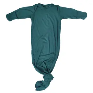 Three Little Tots Forest Green Christmas Ribbed Knotted Newborn Baby Gown Sleeper - Perfect for Baby's First Night Sleep