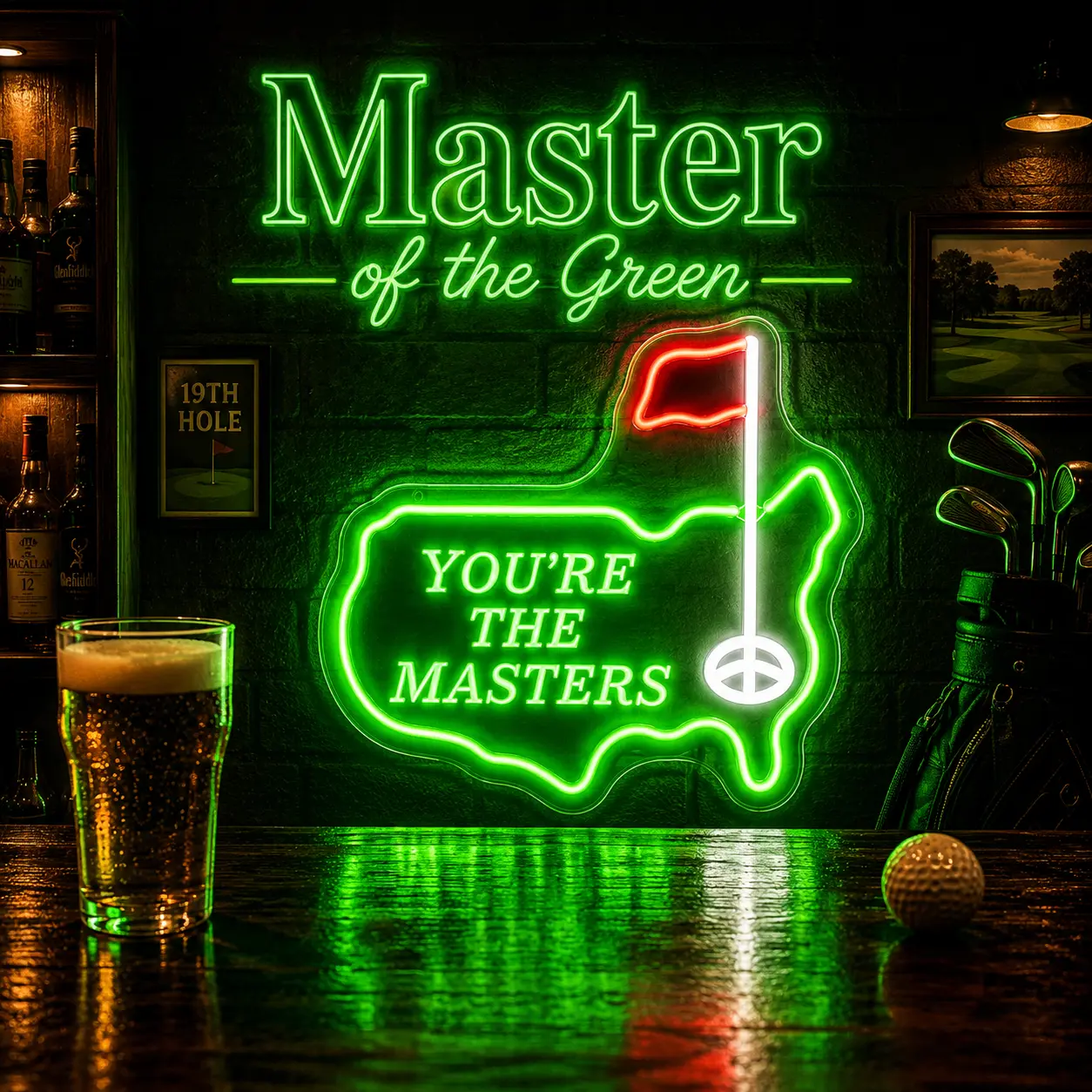 Golf LED Neon Sign, Golf Champion Wall Light for Man Cave, Bar, Game Room, Garage & Golf Room Decor, USB Powered Green Red White Neon Sign, Golf Gift for Men Dad Husband Golf Lovers