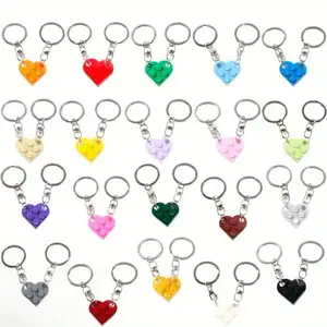 2pcs Cute Love Brick Heart Keychains - Building Block Matching Keychains Couples Friendship Love Heart Brick Key Ring New Year Jewelry Gifts perfect gift fun keychains perfect accessory funny keychain