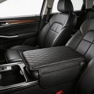 Leather Car Armrest Cover with Pocket Design, Extended Length for Enhanced Comfort, Console Pad Protector, Practical Design, Car Accessories
