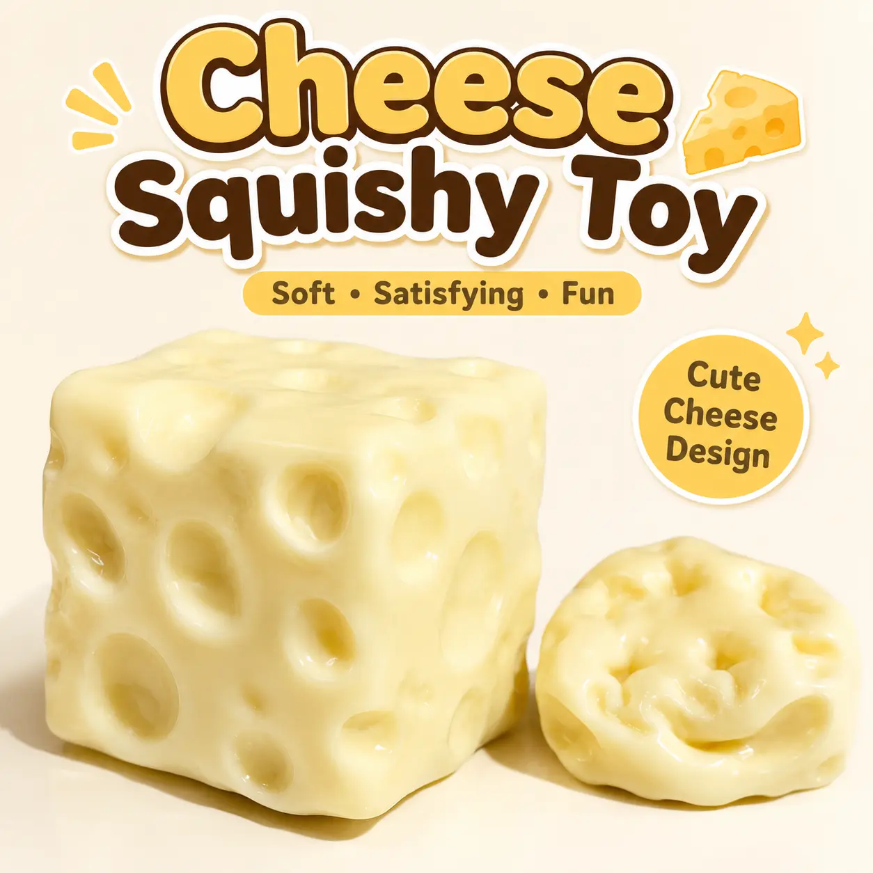 Giant Foam Cheese Squishy Stress Relief Toy - Unisex Moldable Fidgeting Option with Squeeze Feature, 5/6/7cm Non-Rebound & Slow Rebound Sizes, Ideal for Play & Relaxation