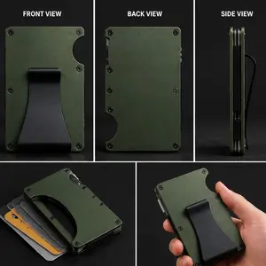 Premium RFID Blocking Aluminum Card Holder Wallet with Money Clip – Military Green