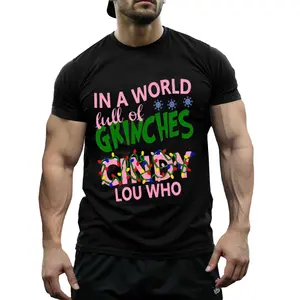 In A World Full Of Grinches Be A Cindy Lou Who Men’s Polyester T-Shirt, Funny Christmas Quote Graphic Tee, Lightweight Breathable Crew Neck Top, Black Holiday Shirt for Grinch Fans