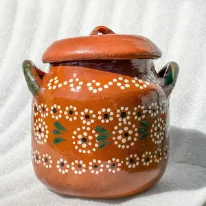Small 1/2kg Barro Ollita with Lid  Frijolera De Barro Pot Small Mini Cookware Clay Mexican Smooth Rustic Traditional Classic