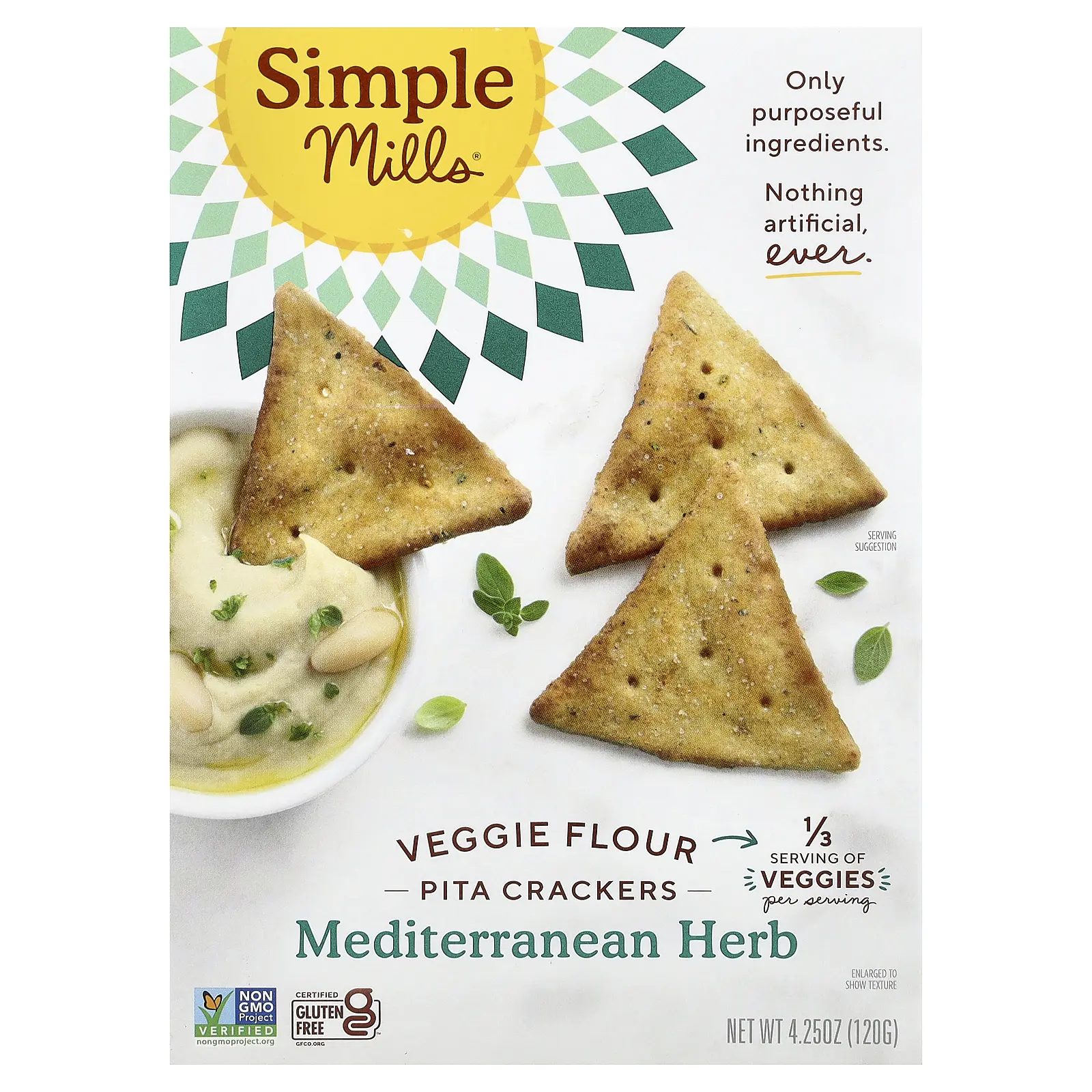 Simple Mills Veggie Flour Pita Crackers, Mediterranean Herb, 4.25 oz (120 g)