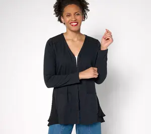 LOGO by Lori Goldstein Regular Knit Cardigan with Clip Dot Trim