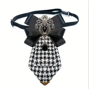 2D Flat - Handmade Black Thousand Birds Plaid Bow Tie for Men & Women - Elegant Wedding, Formal & College Style Flat Corner Shirt Bow with Beige & Brown Bird Motif, Unisex Adjustable Necktie for Prom, Groomsmen Gifts, Special Occasions (Hand Washable), De