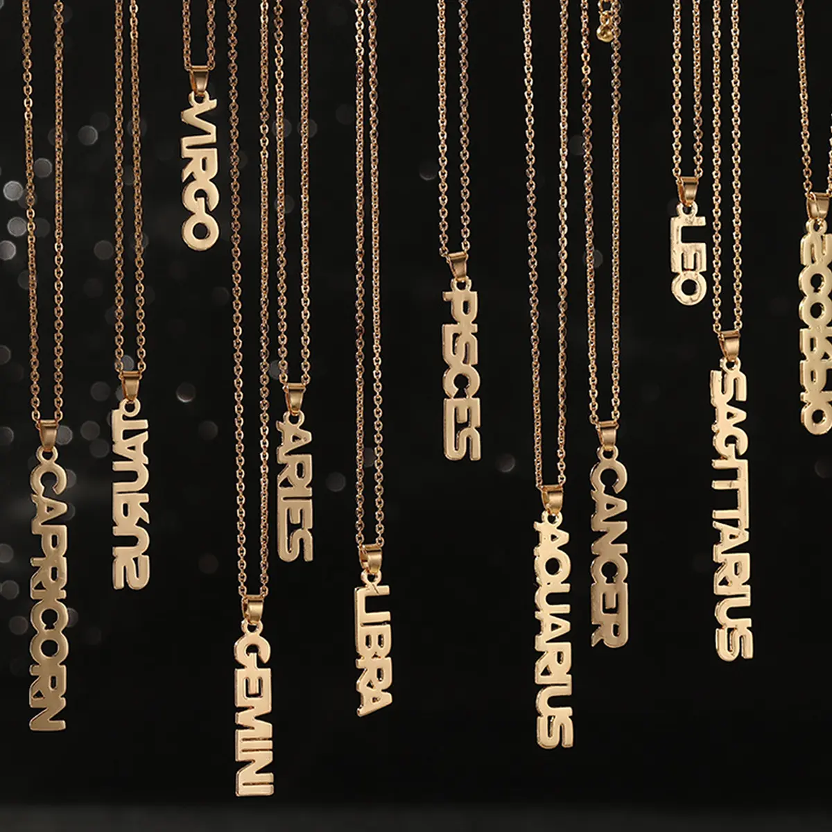 Women's 18 Karat Gold-Plated Stainless Steel Pendant Necklace, 12 Constellations-12 Signs English Letter Charm, Fashion Costume Jewelry for Anniversary, Holiday Gifting, Twelve Signs