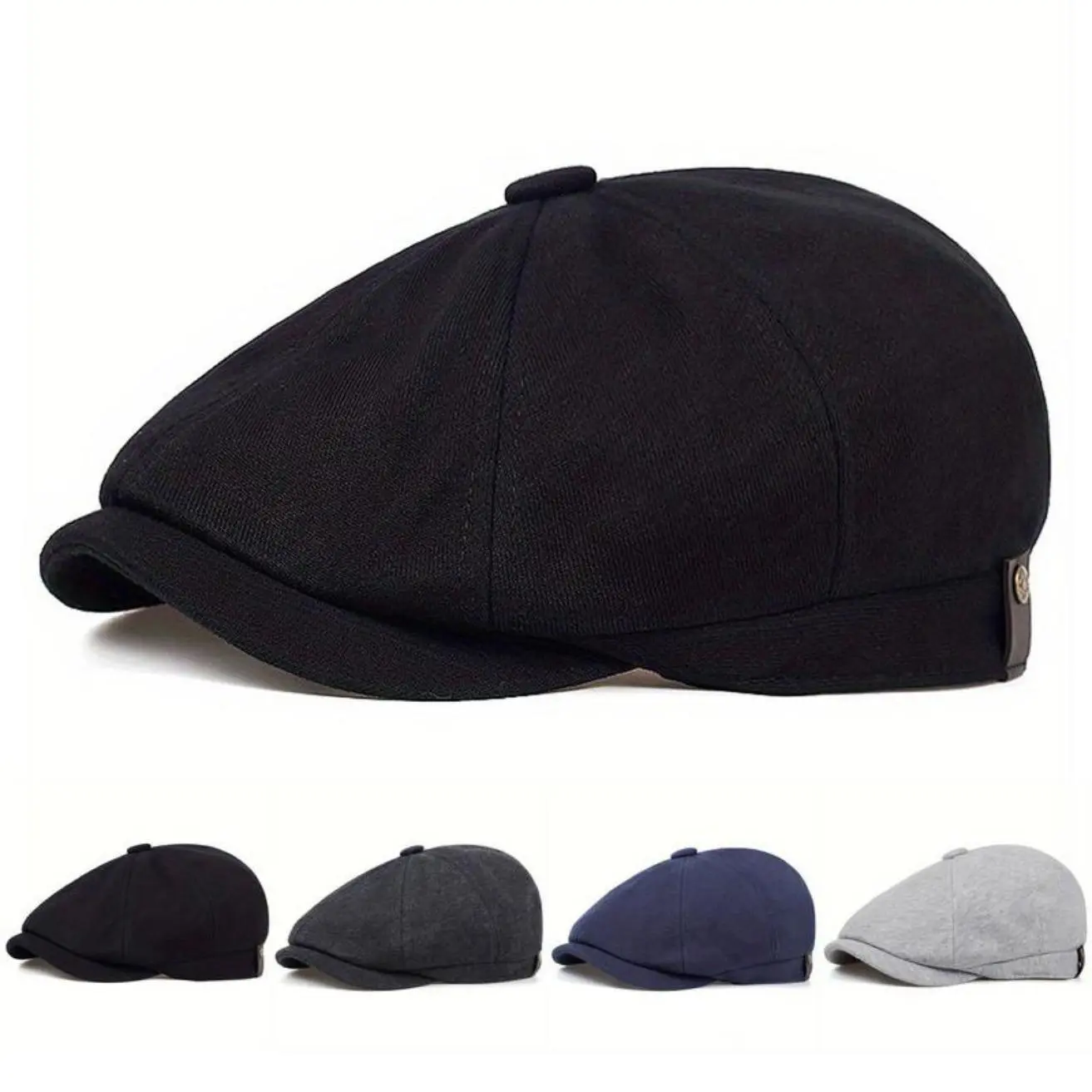 Men Wool Blend 8 Panel Newsboy Cap Herringbone Cabbie Flat Tweed Hat