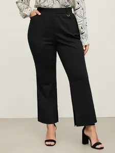 BLOOMCHIC Women's Plus Size High-Waist Fitted Black Bodycon Bottoms - Comfortable Spandex Fabric OL Trousers, Elegant Minimalist Lightweight Plain Pants with Slanted Pockets, Non-Belt Closure, M-6X, Summer-Autumn Wear 2026 Summer Vibes Womenswear Swimweek