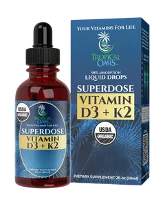 Vitamin D3 + K2 Drops by Tropical Oasis for Adults - Liquid Vitamin D + K2