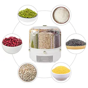 CNCEST 6 Grids Rice & Grain Storage Container Rotatable Sealed Food Dispenser for Grains Snacks Candy Coffee Beans Dog Food 360° Rotatable Design Clear Modern Appearance Moisture-proof Insect-proof