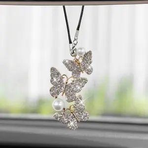 JOKG Bling Butterfly Diamond Car Hanging Accessories, Crystal Rear View Mirror Charms, Hanging Ornament Pendant Lucky Presents for Women, Interior Decoration Accessories for All Cars (Sliver)