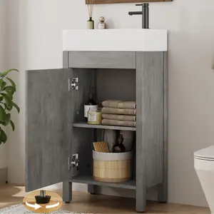 Garvee Classic 16-Inch Bathroom Changing Table with Sink, Featuring Soft-Close Doors and Large Storage Drawer, Non-Built-In Farmhouse Wood Bathroom Closet with Top Surface, Easy Assembly