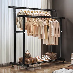 PremiumGarmentRackwithbottomshelfandoptionalwheelsFreestandingspacesavingclosetstorageinclassicblacksingledoublelayerSturdyheavydutyrackstorescoatsdressesshoesandaccessoriesperfectforbedroomentrywaylaundryroomDurablemultipurposehomestorageorganizer