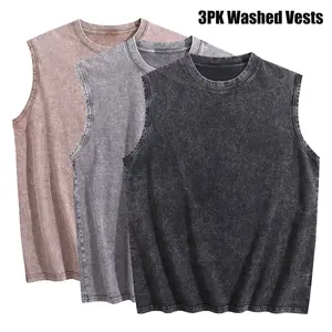 3 Pack Oversized Vests for Men Gym Vintage Heavyweight Vests Cotton Workout Acid Wash Baggy Vests All Seasons Casual Wear