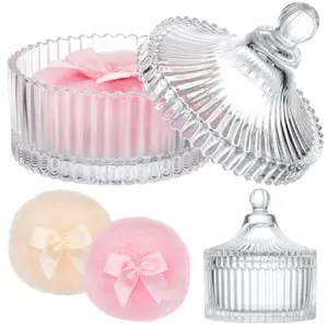 Tioncy 3 Pcs Large Body Powder Puff and Container Valentine's Day gift Powder Container with Puff Crystal Case Soft Washable Reusable Velour Face Body Glitter Wet Dry Makeup (Classic,Clear)