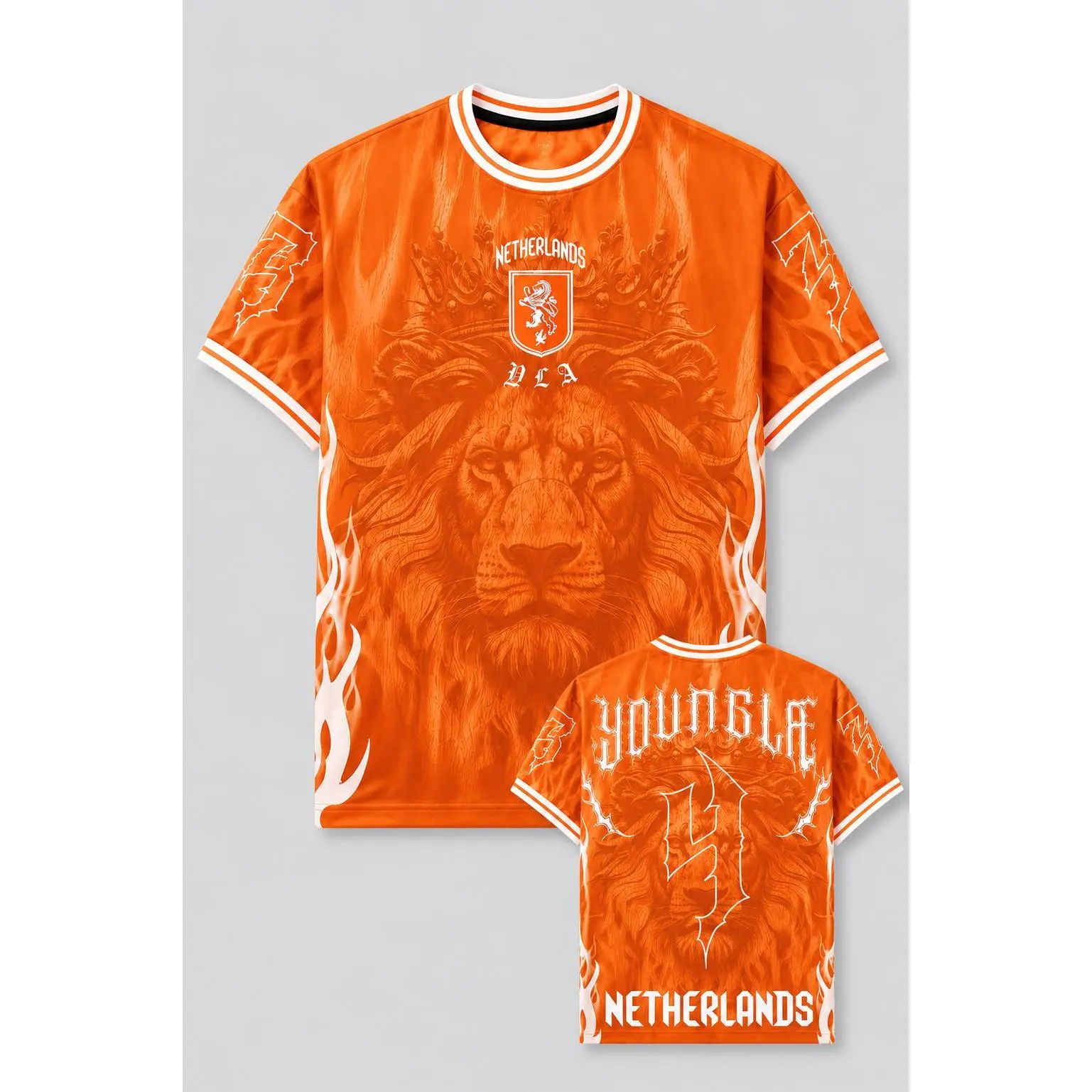 Netherlands Soccer Jersey Shirt, Number 4 Lion Graphic, Orange Football Streetwear, Unisex Sportswear