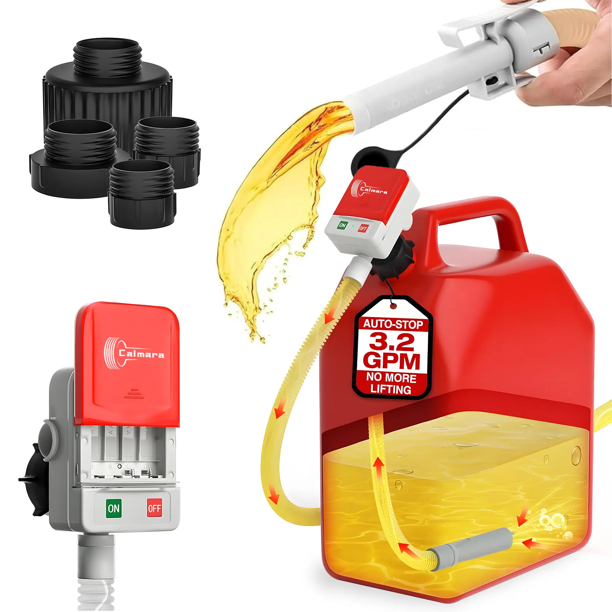 automatic shut For Saker Sakerplus Transfer Pump,  3.2GPM,Battery&USB mode-Powered with 51" Hose & 4 Can Adapters, Compatible with Gasoline, Diesel, Oil–for ATVs,Generators,Boats (No batteries provided) Transfer Pump with Hose Fuel    Electric Mini batter