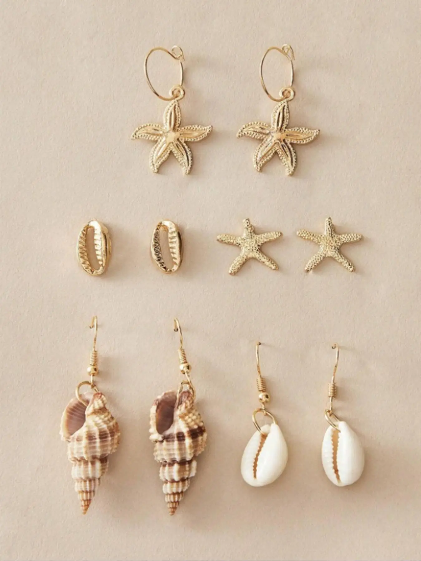 Women's Boho Style Starfish & Shell Design Ear Studs & Dangle Earrings, Retro Dangle Hoop Earrings for Women for Party, Daily Decor, Vintage Trendy Je