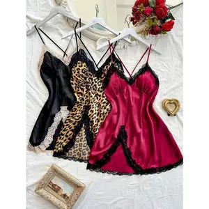 Valentine's Day Set Sexy Lace V-Neck Slip Nightgowns for Women - Comfortable, Non-See-Through Printed Sleep Dresses, Machine Washable