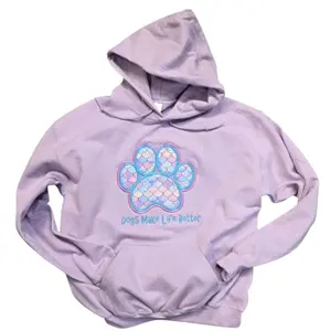 Embroidered Mermaid Dogs make life better Paw hoodie. Orchid,Pistachio and Azure