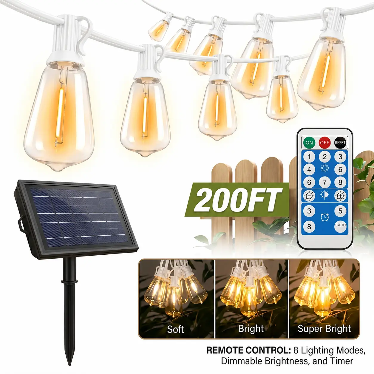【GLEAM】100FT Outdoor String Lights, 8 Modes, Dusk-to-Dawn Infrared Sensor, Dimmable, Waterproof, Shatterproof, Energy Efficient for Patio, Garden