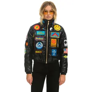 VINTAGE PATCH APRES PUFFER JACKET - BLACK GLOSSY