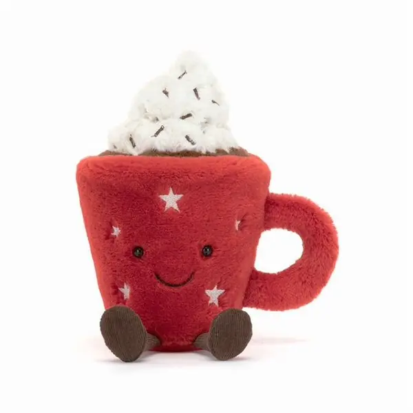 Jellycat Amuseables Hot Chocolate, 7 Inch Red Star Hot Cocoa Mug with Whipped Cream, Gift for Winter, Holidays, Birthdays