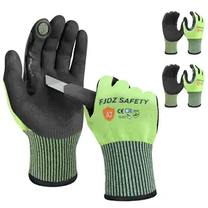 FJDZ SAFETY A7 Cut-Resistant Work Gloves - 3 Pairs Nitrile Coated for Woodworking Construction & Fishing - Secure Grip & Touchscreen Capability