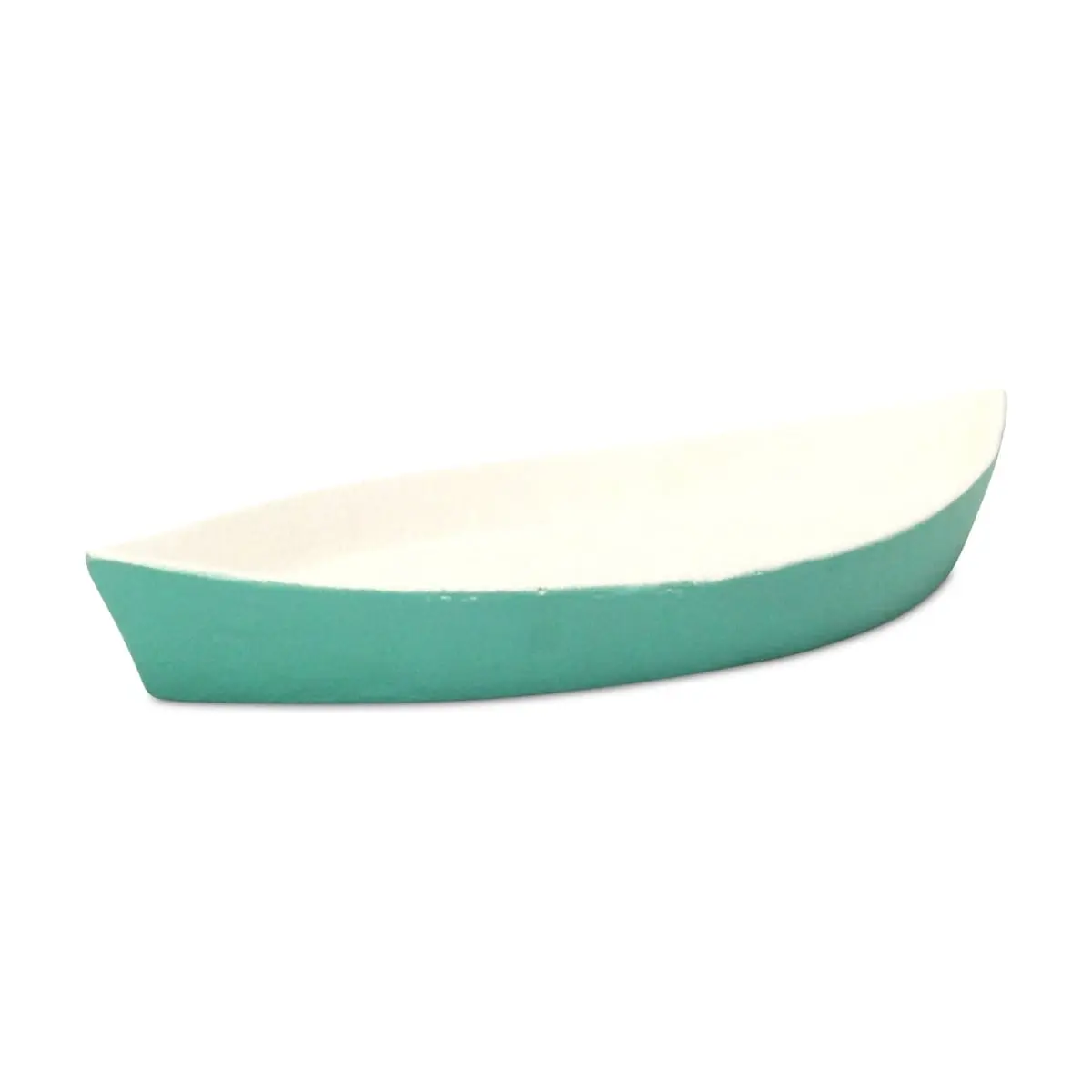 Cheungs 6028TL Shaped Handmade Cast Iron Rowboat Plates - Teal & White, 9.75" l x 4.25" w x 1" h, 2.15 lbs, Ready-to-Use Coastal Kitchen Tableware for Indoor Whimsical Home Decor