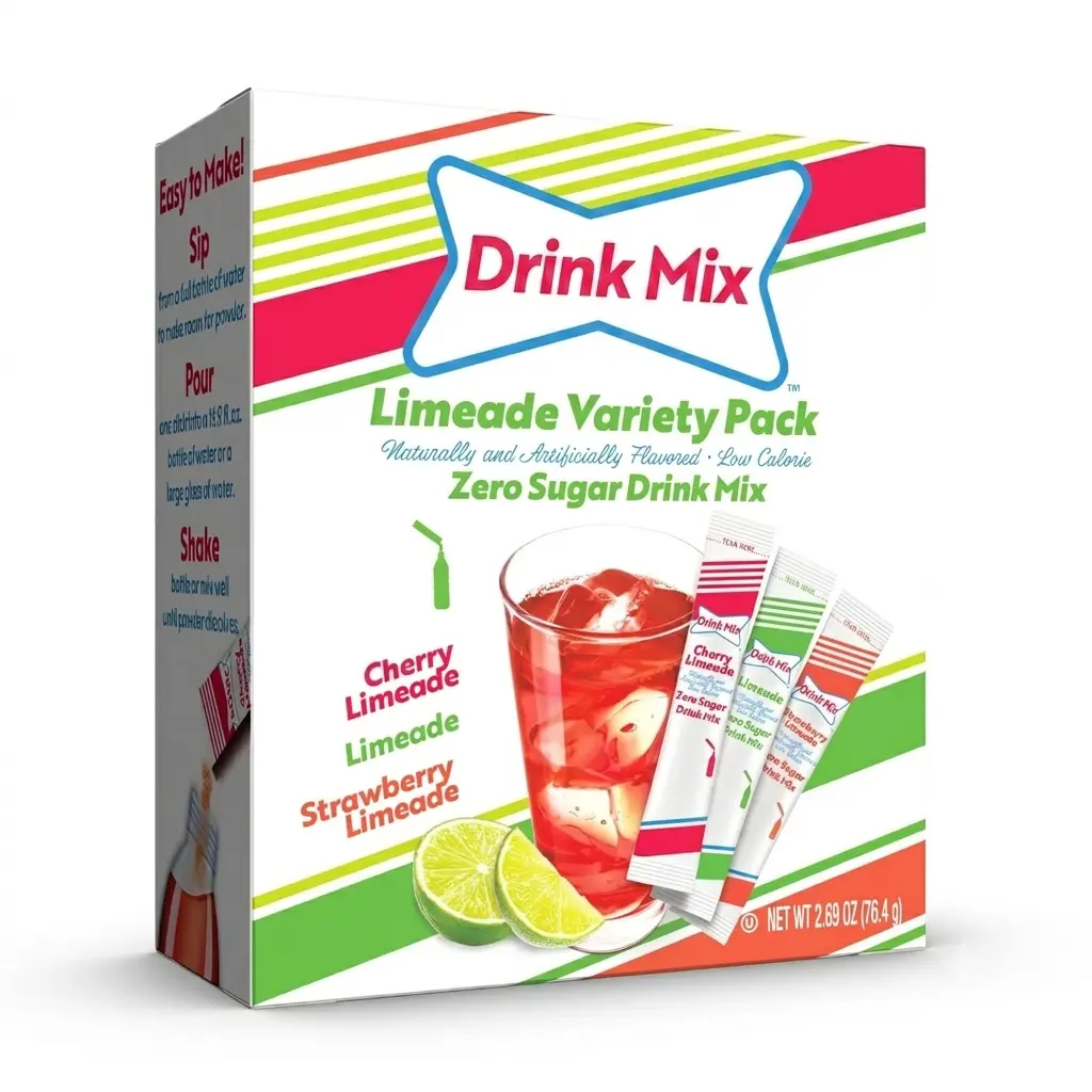 Limeade Variety Pack Powdered Drink Mix, Water Flavor Packets, Sugar Free Drink Mix, Includes Limeade, Cherry Limeade & Strawberry Limeade Flavors, Electrolyte Hydration Drink Mix, 30 Single Serve Packets