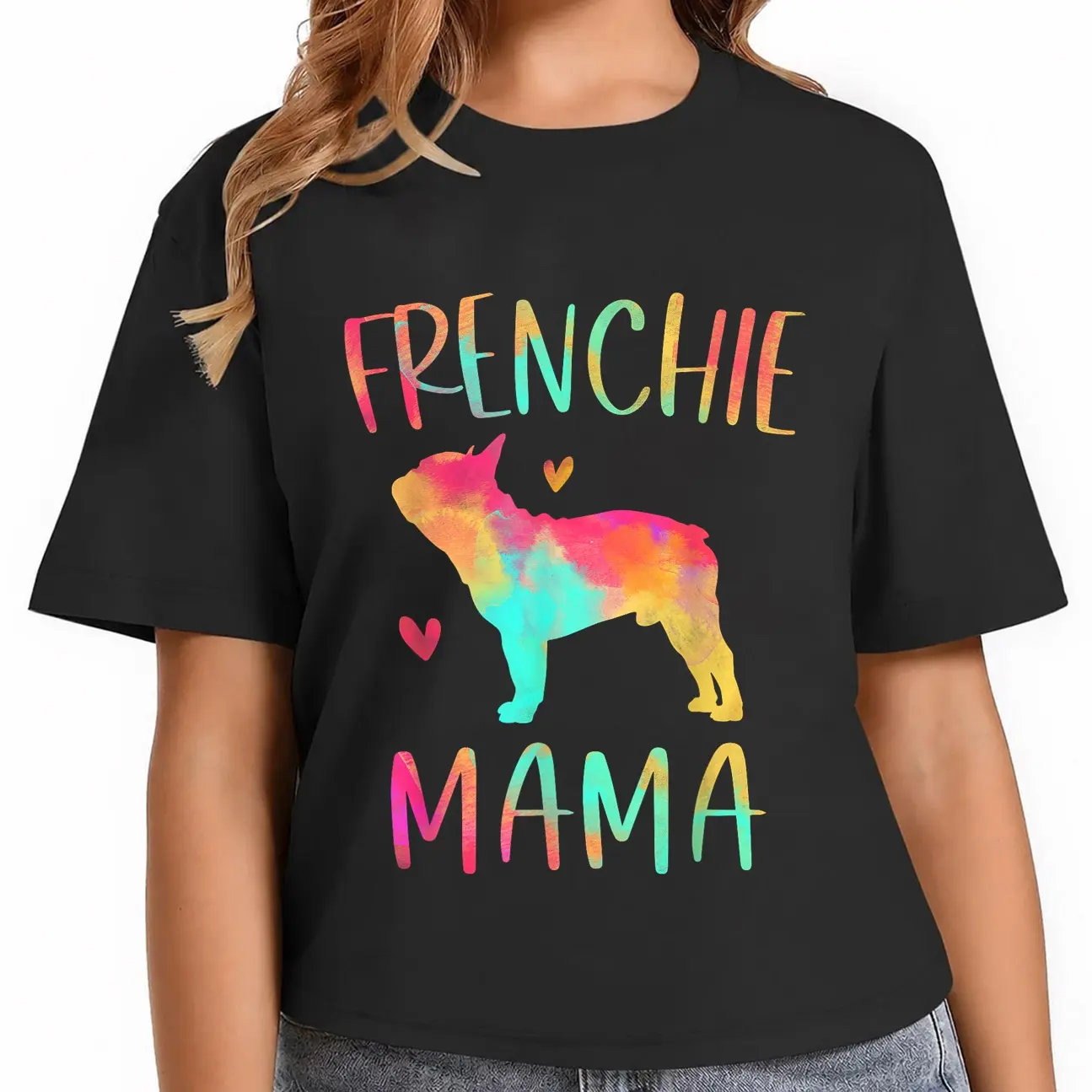100% Cotton Unisex Frenchie Mama Colorful French Bulldog Gifts Dog Mom T-Shirt