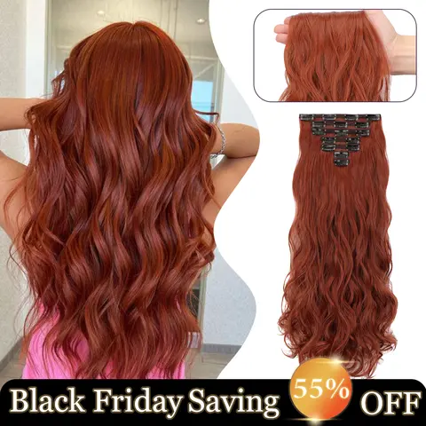 Cephemer Summer Style Clip in Hair Extensions Wavy Synthetic Hairpieces for Women 7PCS 24 inches Clipsin Hair Extension All Day Comfor Daily Party Use Black Friday & Christmas