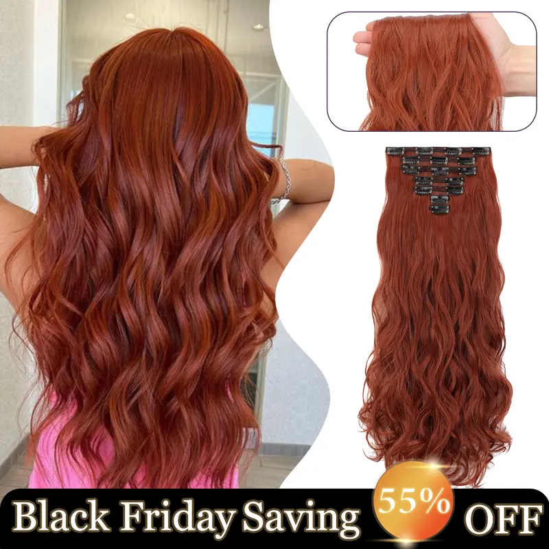 Cephemer Summer Style Clip in Hair Extensions Wavy Synthetic Hairpieces for Women 7PCS 24 inches Clipsin Hair Extension All Day Comfor Daily Party Use Black Friday & Christmas