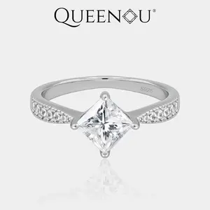 【1003】1CT Square Synthetic Moissanite Solitaire Ring | 4-Prong Setting with Zircon Accents on Band