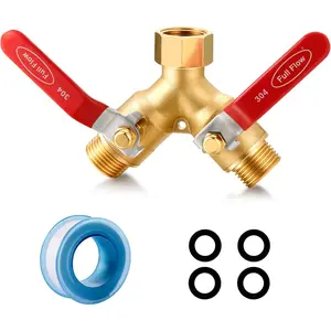 Garden Hose Splitter Full Flow Splitter No Restricted-Flow Connector Heavy Duty Brass Hose y Splitter, 2 way High Flow Hose Bib Adapter with Shut Off Valves (Long Handle)