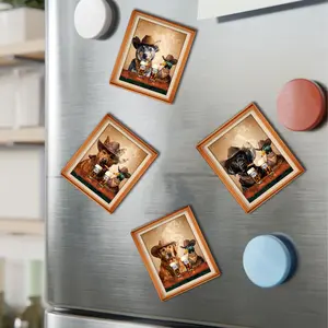 Cowboy Dogs Chill Drink Magnet, Funny Animals Western Magnet, Vintage Dog Bar Art Magnet, Rustic Animal Decor, Unique Gift For Men Dad.