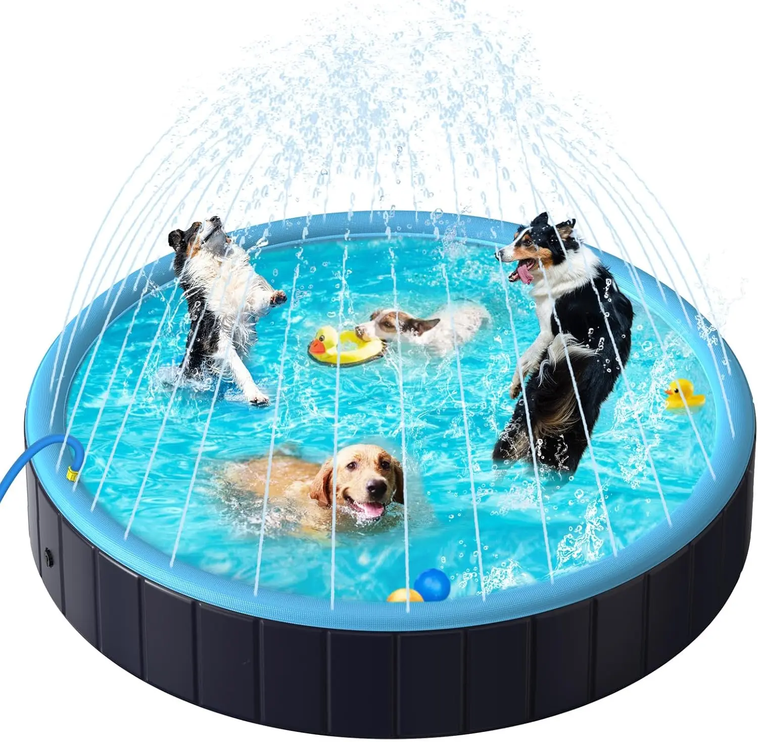 Dog Pool for Large Dogs, Family Pet Bath, Summer Cool, Foldable Pet Wading Pool with Splash Guard, Outdoor Summer Bathtub Heavy Duty Puppies, Dogs, Cats, Ducks - Blue - 63 x 12 inches