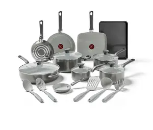 Easy Care Ceramic 20-Piece Cookware Set - Pots and Pans, Durable and Stylish in Stone Grey