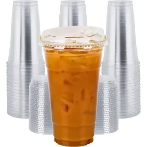 Green Direct 24 oz. Disposable Plastic Clear Cups with Strawless Sip Lids for Iced Coffee 50