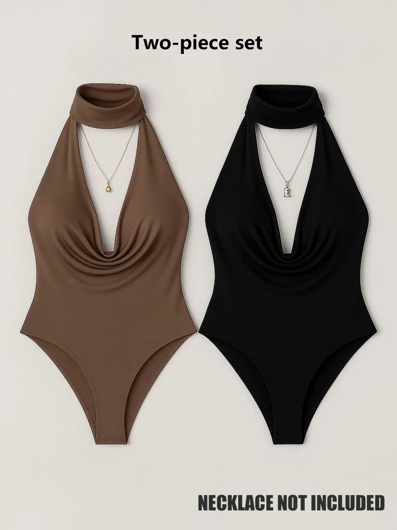 Women's Four Seasons Fashion Halter Backless Bodycon Jumpsuit Set, Elegant Slim Fit One-Piece, 2 Piece Set for Spring & Summer