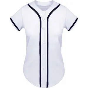 Womens Baseball Jersey Blank Button Down Softball Jersey Hip Hop Hipster Short Sleeve Sports Uniform